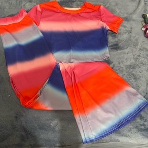 Two pieces, flare bottoms, lightweight, brand new never worn